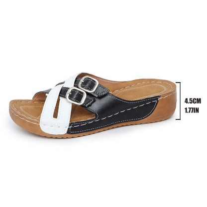 Fish Mouth One-word Belt Buckle Women's Fashion Platform Wedge Slippers