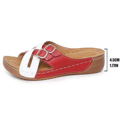 Fish Mouth One-word Belt Buckle Women's Fashion Platform Wedge Slippers