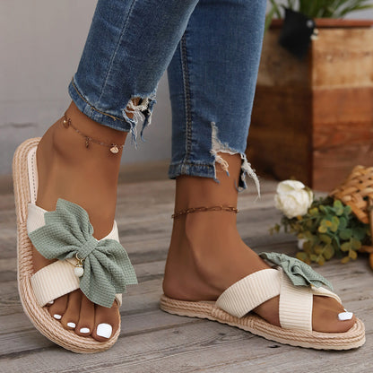Plus Size Cross Women's Flat Flower Fashion Casual Outdoor Slippers