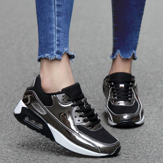 Breathable Women's Sports Flat Shoes Gold Slip On Air Cushion Shoes